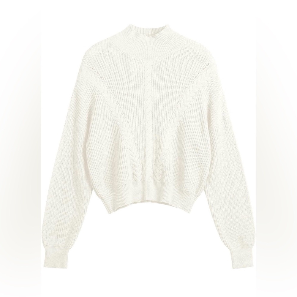 Zaful Ivory Cable Knit Crewneck Sweater